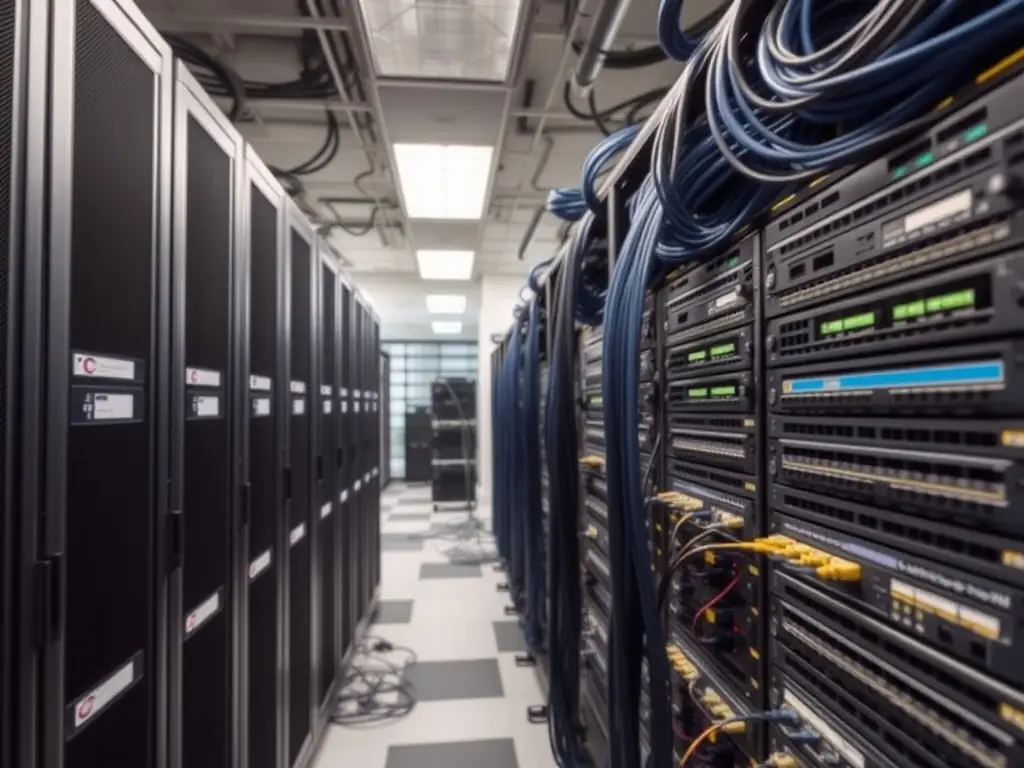 A well-organized network rack with neatly arranged cables and equipment, illustrating the importance of proper rack and stack services for efficient network management.
