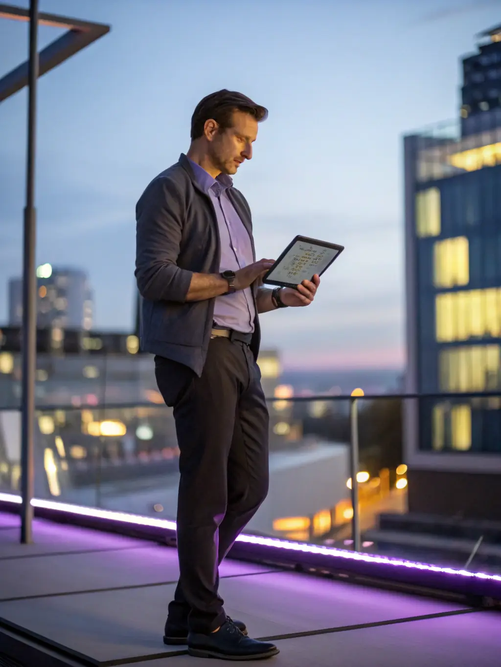 A satisfied business owner standing in front of their newly upgraded network infrastructure, showcasing the tangible benefits of financing and the successful completion of the project.