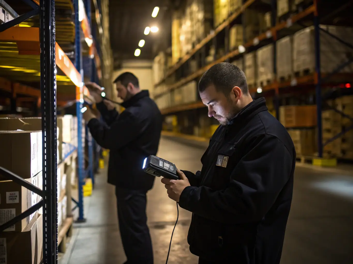 A large warehouse with workers using handheld devices connected to a wireless network, demonstrating the importance of reliable wireless connectivity for warehouse operations.