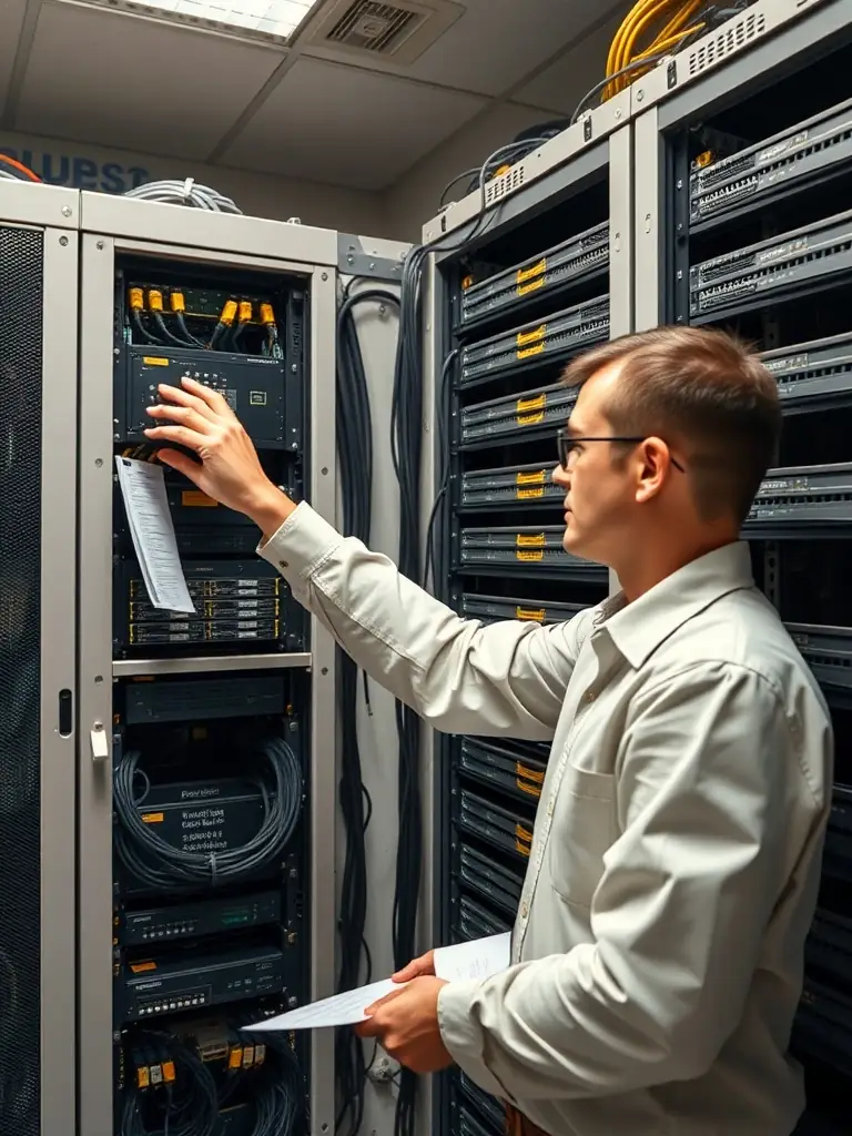 An image of a newly built MDF/IDF room, showcasing organized cabling, labeled connections, and a clean, professional setup.