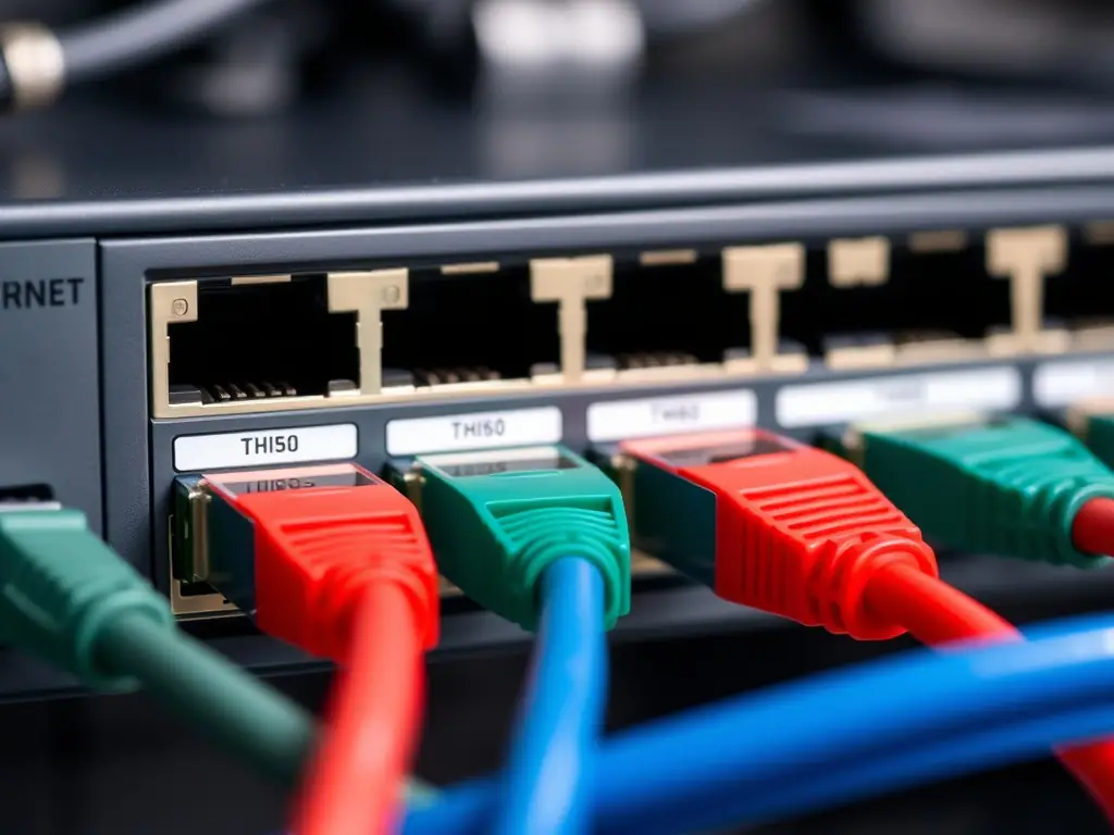 A well-organized network closet with properly labeled patch panels and network switches, demonstrating efficient network closet buildout services.