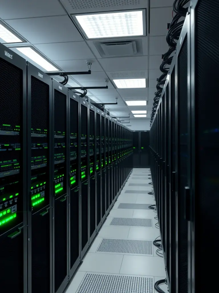 A photo of a neatly organized server room with color-coded cables, highlighting the importance of organized cabling for efficient network management.