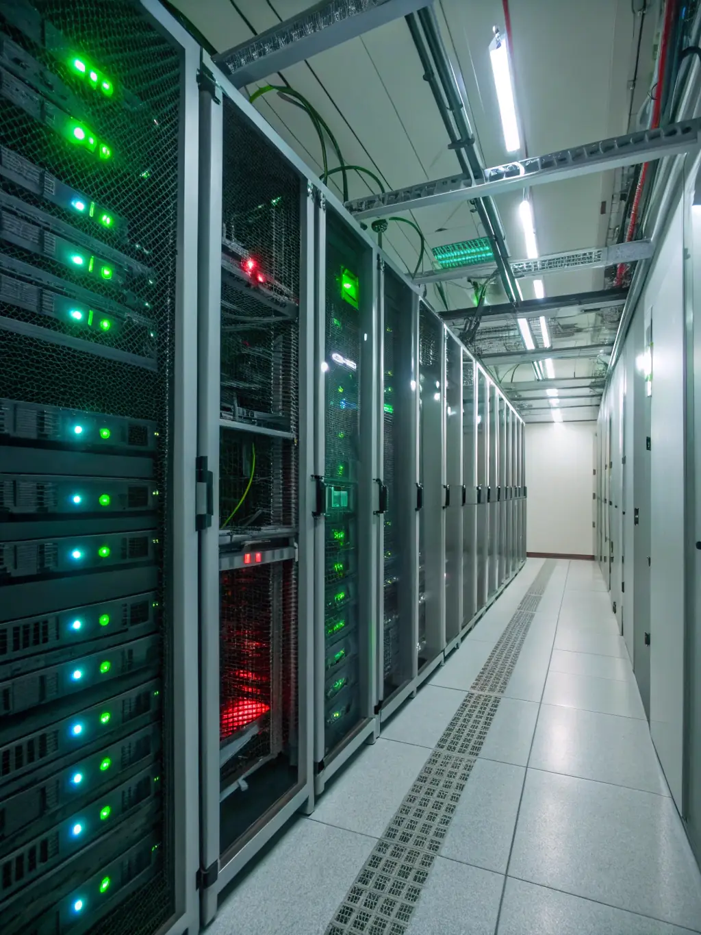 A well-organized server room with neatly arranged network cables, illustrating the potential for improved infrastructure with financing.