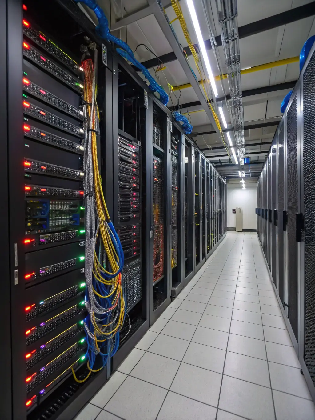 A network rack being neatly organized and stacked in a data center, showcasing network rack and stack services.