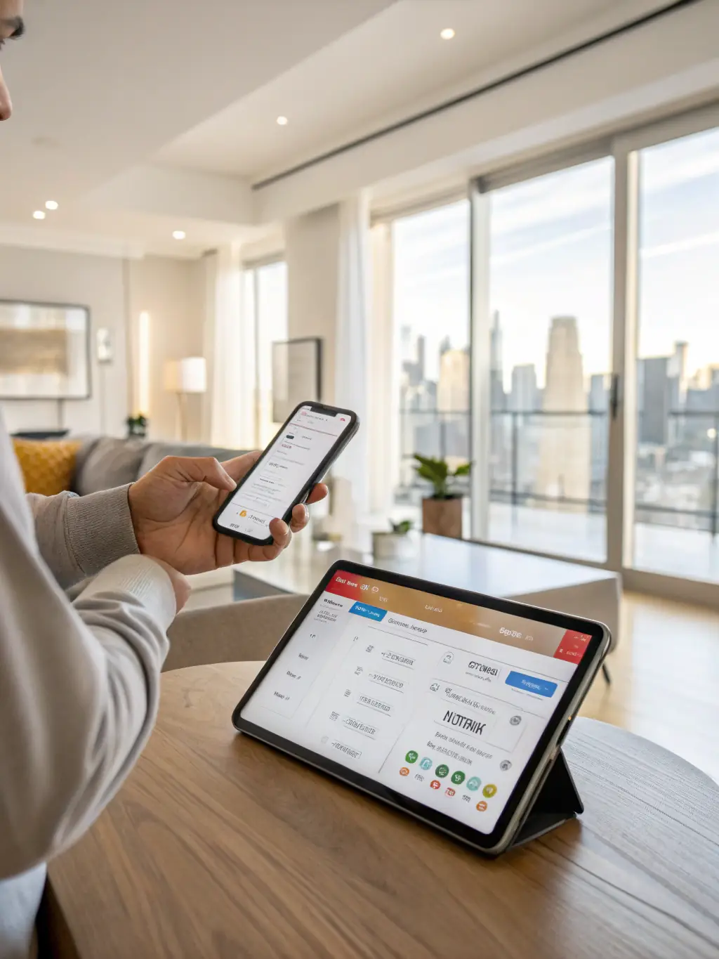 A property manager reviewing network performance reports on a tablet, showcasing the ease of monitoring and managing the network infrastructure installed by Network Cabling Atlanta.