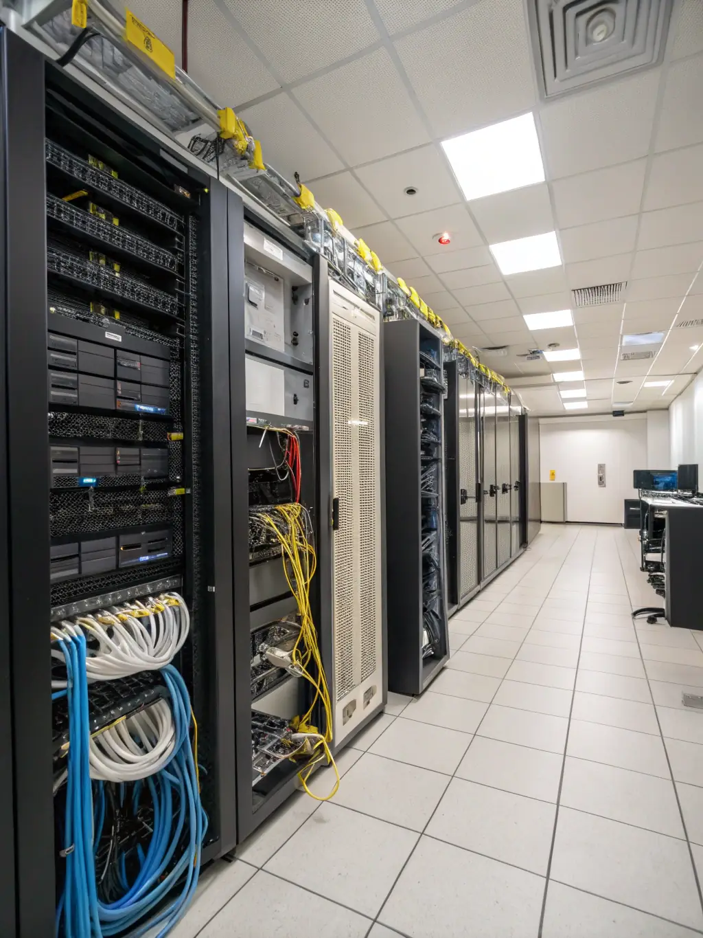 A retail store interior with neatly installed network cables running along the ceiling, showcasing a clean and organized cabling system.