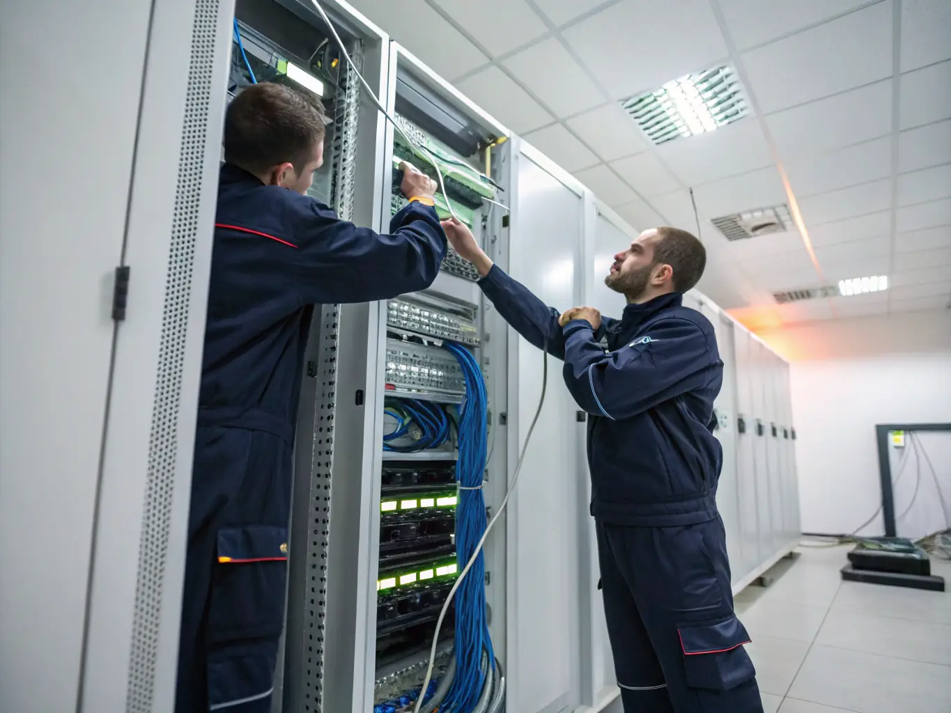 An image of a technician working on network cabling at a multi-location restaurant chain, showcasing Network Cabling Atlanta's ability to provide consistent and reliable service across multiple sites.