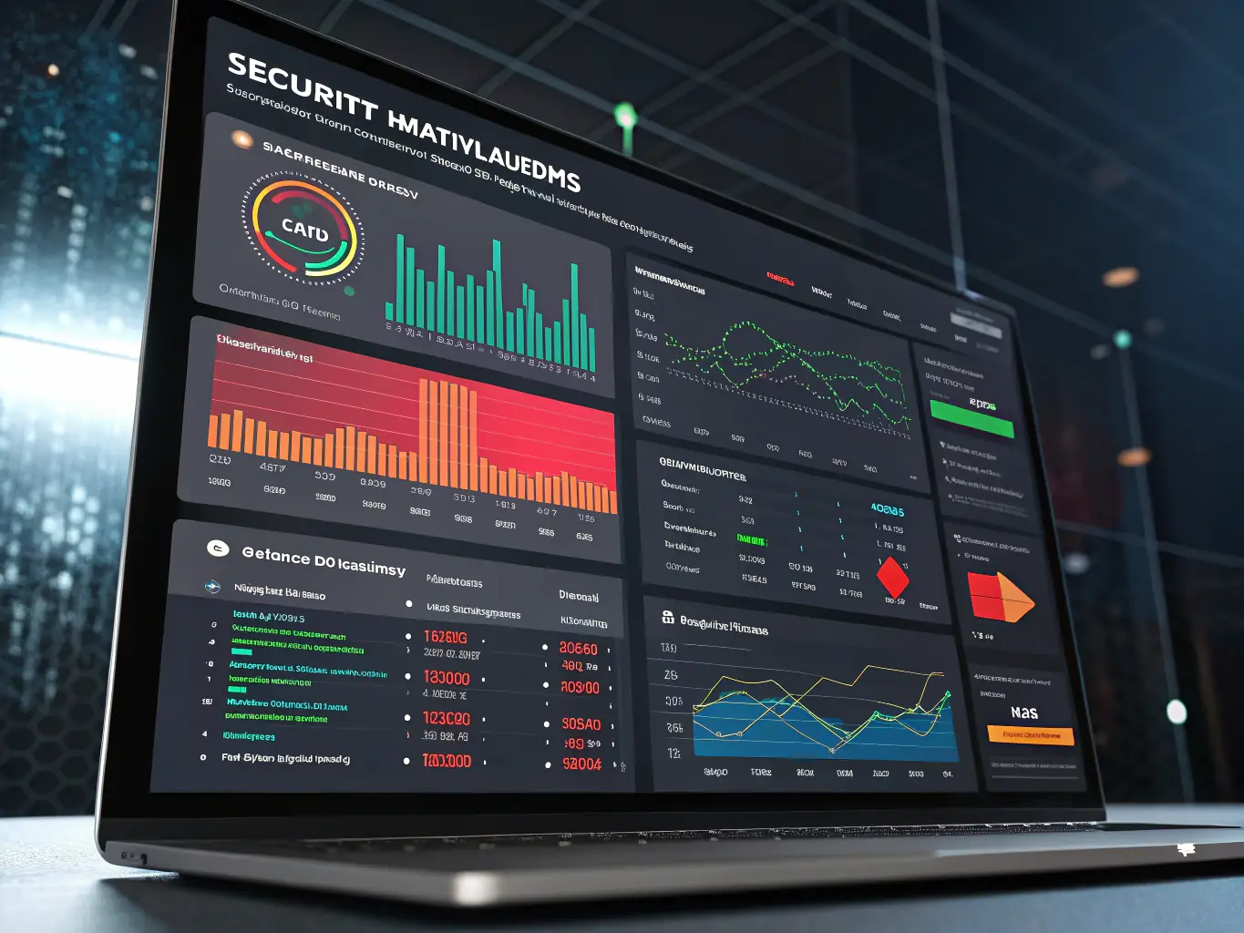 A graphic illustrating network uptime monitoring, showing a dashboard with real-time performance metrics and alerts. The dashboard displays high availability and minimal downtime.