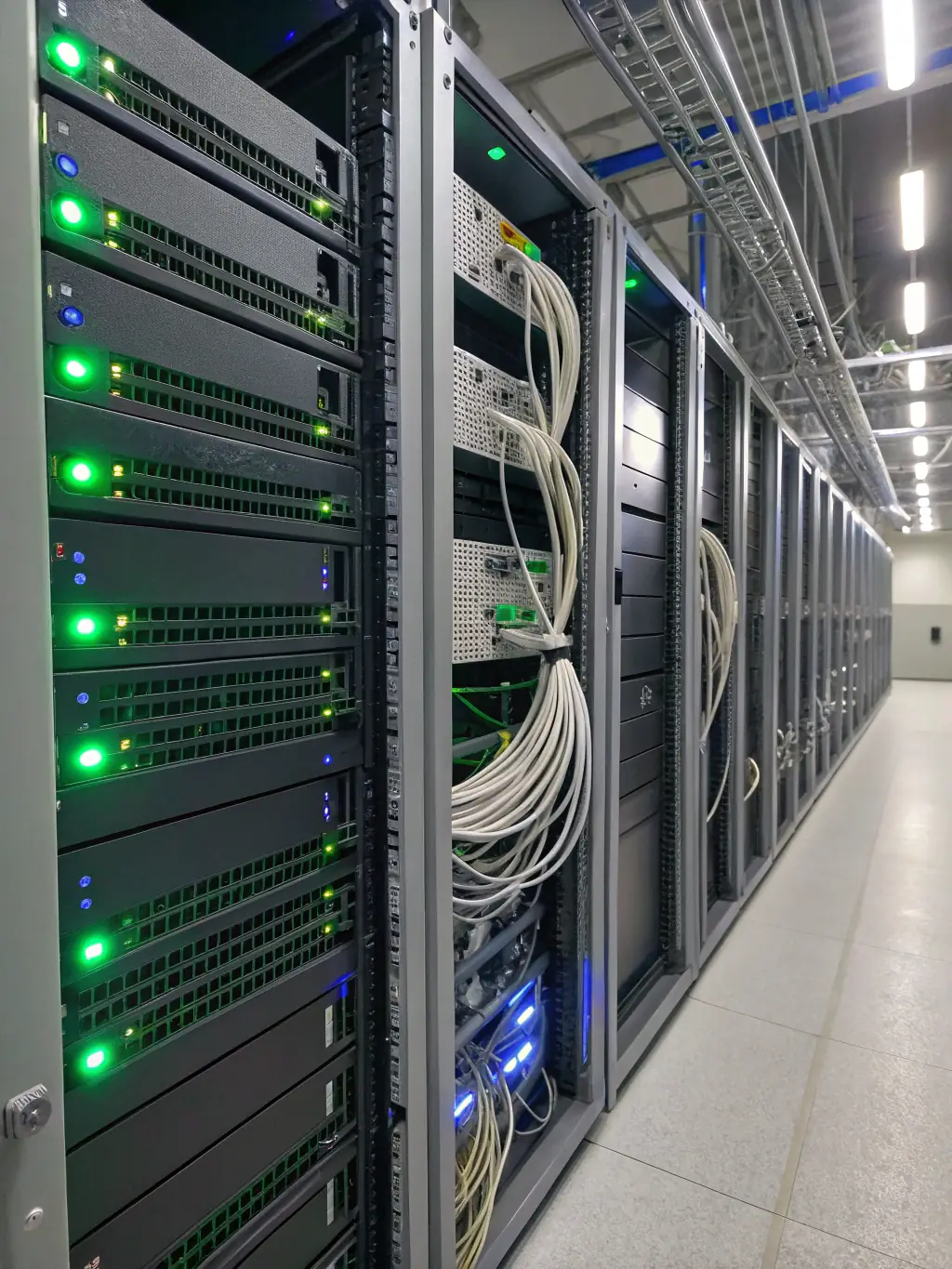 A clean and organized server room in a hospital, showcasing the meticulous cabling work done by Network Cabling Atlanta, emphasizing the importance of a well-maintained network infrastructure in a healthcare setting.